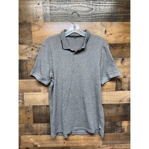 Mens Gray Short Sleeve Polo Shirt Button Neck Casual Smart Fit Size M